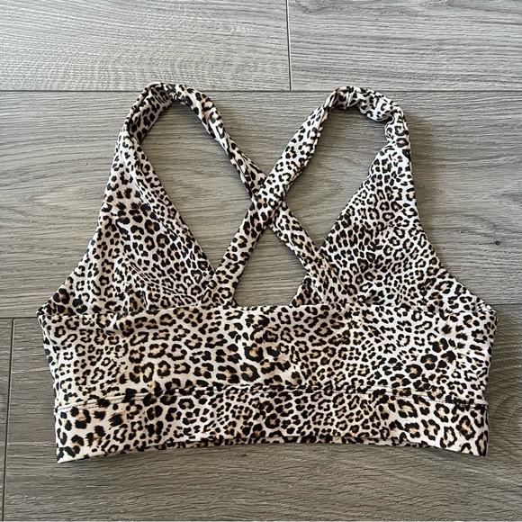 Skatie x Salty Blonde Leopard Print Exercise Bra Top - Picture 2 of 4